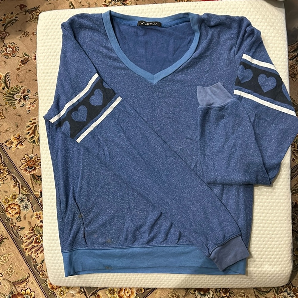 Wildfox Blue V-Neck Oversized Comfy Sweatshirt-sz L